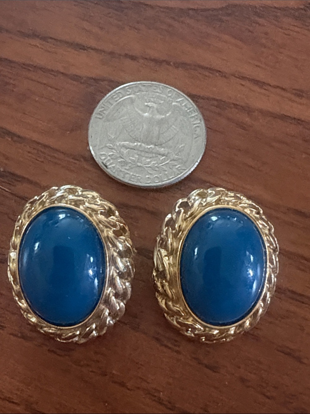Gold-Tone Blue Cabochon Clip-On Earrings